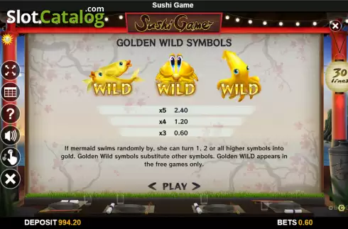 Golden Wild symbols screen. Sushi Game slot