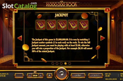 Jackpot feature screen. Million Book slot