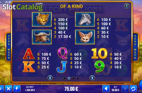 Paytable screen 2. Lucky Lions slot