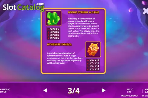 Bonus game screen. Diamond Digger (G.Games) slot