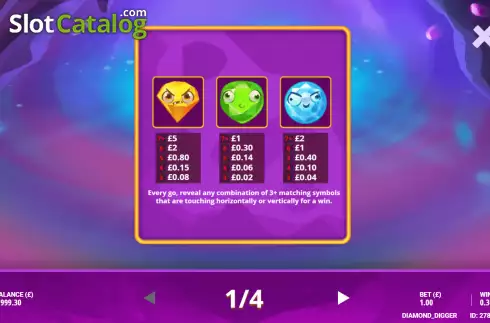 Paytable screen. Diamond Digger (G.Games) slot