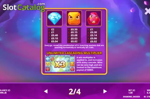 Paytable screen 2. Diamond Digger (G.Games) slot