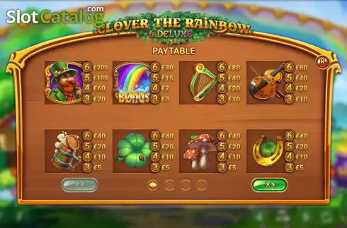 PayTable Screen. Clover the Rainbow Deluxe slot