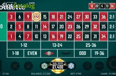Win Screen. European Roulette (G.Games) slot