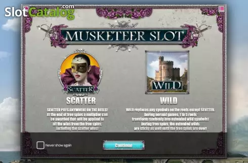 Características do jogo. Musketeer Slot slot