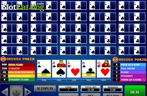Game Screen. 25x Deuces Poker slot