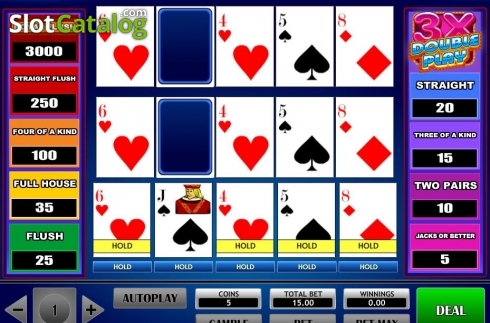 Game Screen. 3x Double Play Poker slot