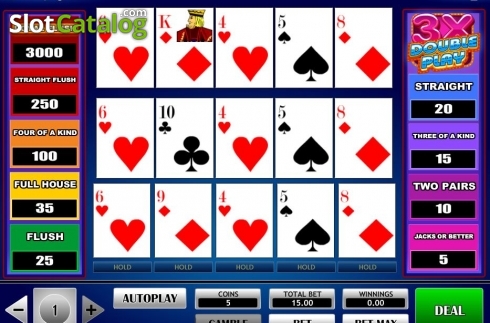Game Screen. 3x Double Play Poker slot