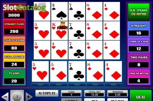 Game Screen. 4x Tens Or Better Poker slot