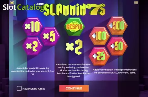 Game features. Slammin' 7s slot