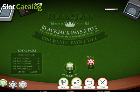 Ekran3. Blackjack Royal Pairs yuvası