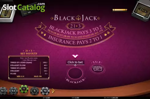 Ekran3. Blackjack 21+3 (iSoftBet) yuvası