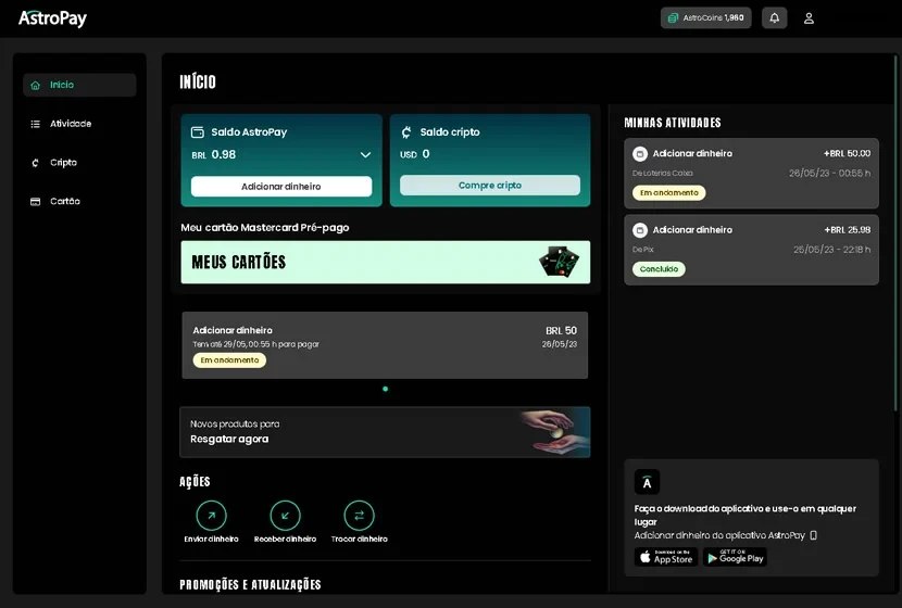 Conta de usuário na Astropay